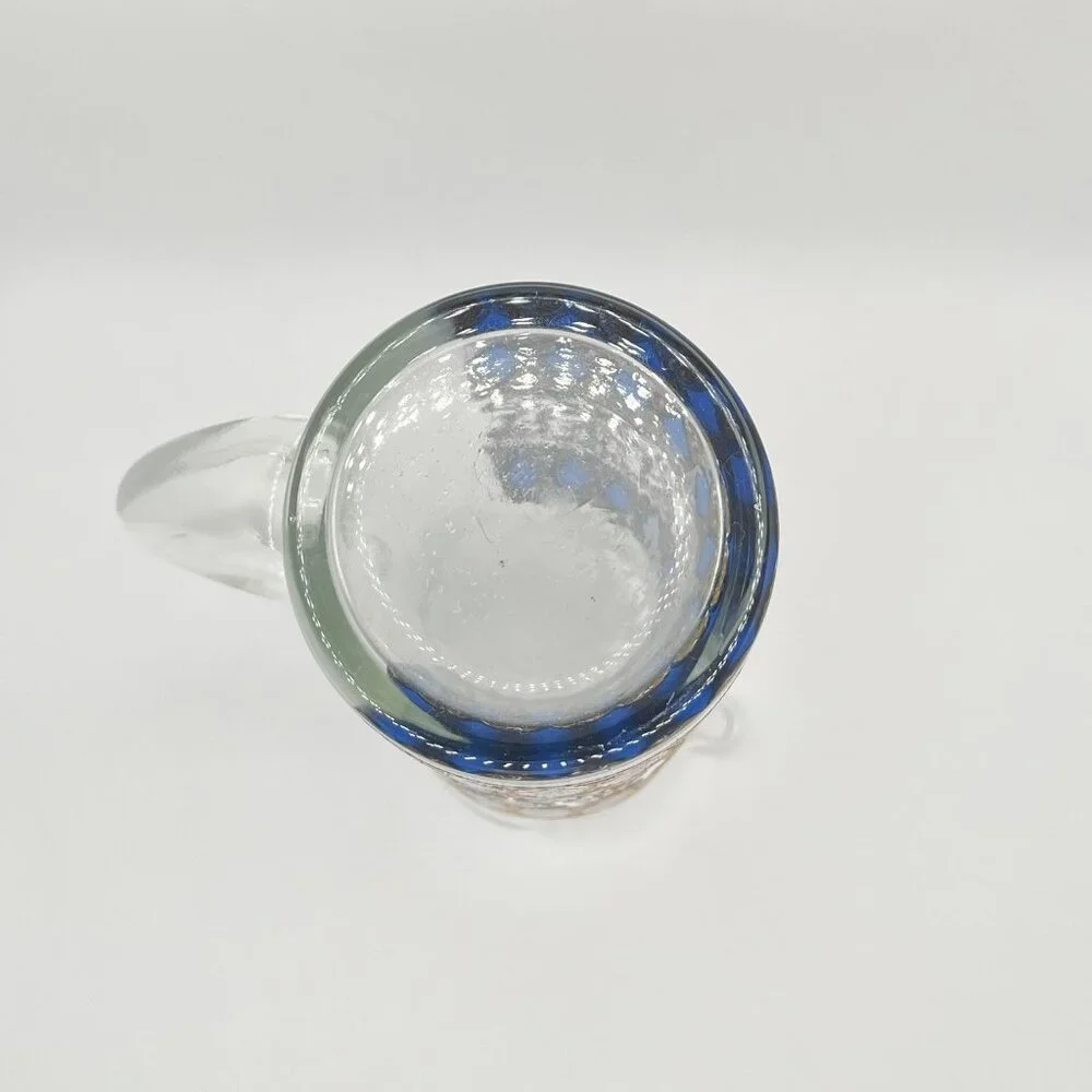 Vintage MCM West Virginia Glass Rainer 22K Gold & Blue Martini Pitcher Rare